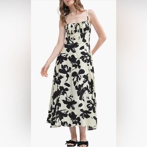 Lush Floral Tie Keyhole A-Line Midi Dress